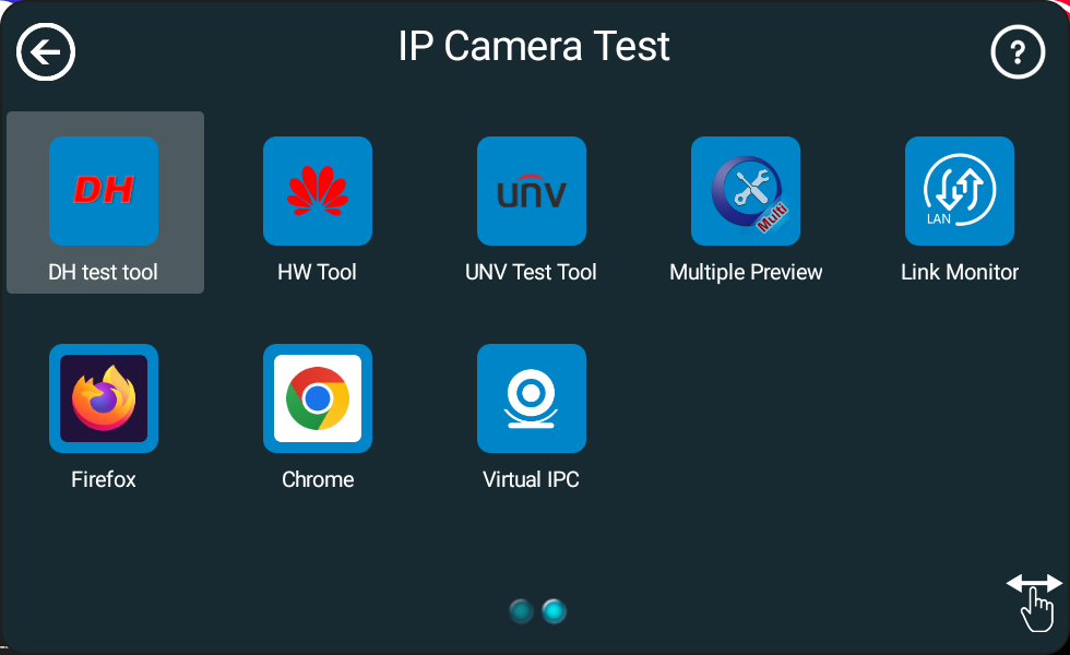 IP Camera Test menu, second page
